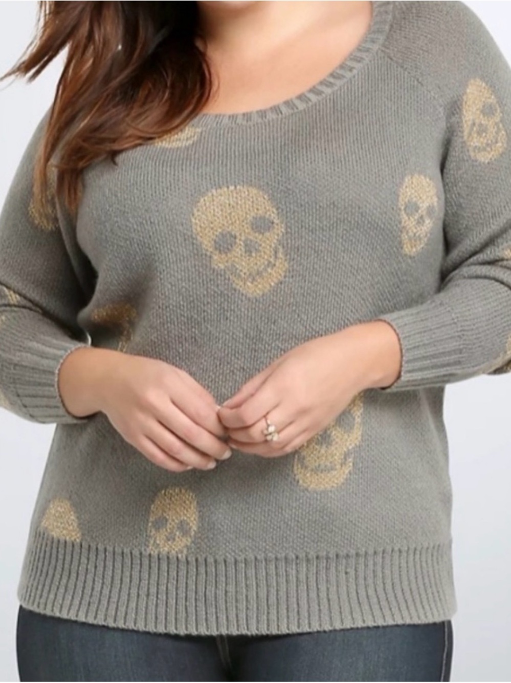 Torrid Grey Skull Knit Scoop Neck Pullover Sweater